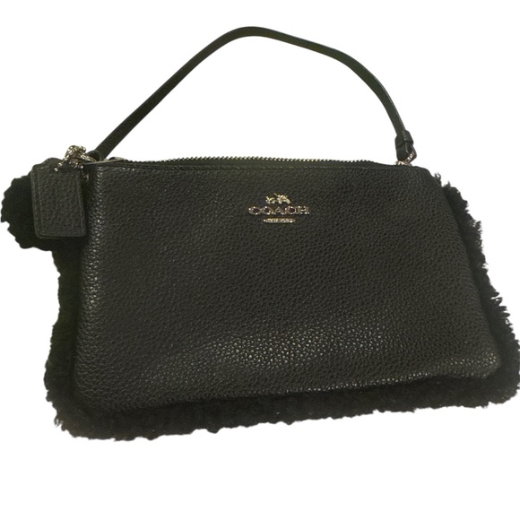 Coach Handbags - Coach Black Shearling Wristlet Clutch